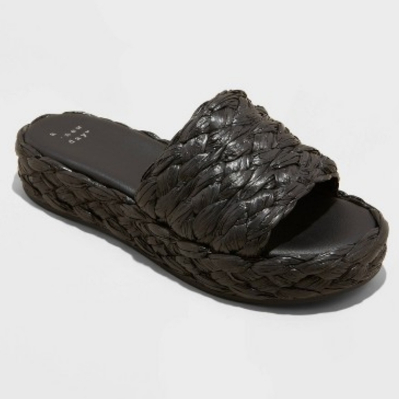 a new day Shoes - A New Day Women's Flatform Slide Slip-On Double Strap  Black Sandals